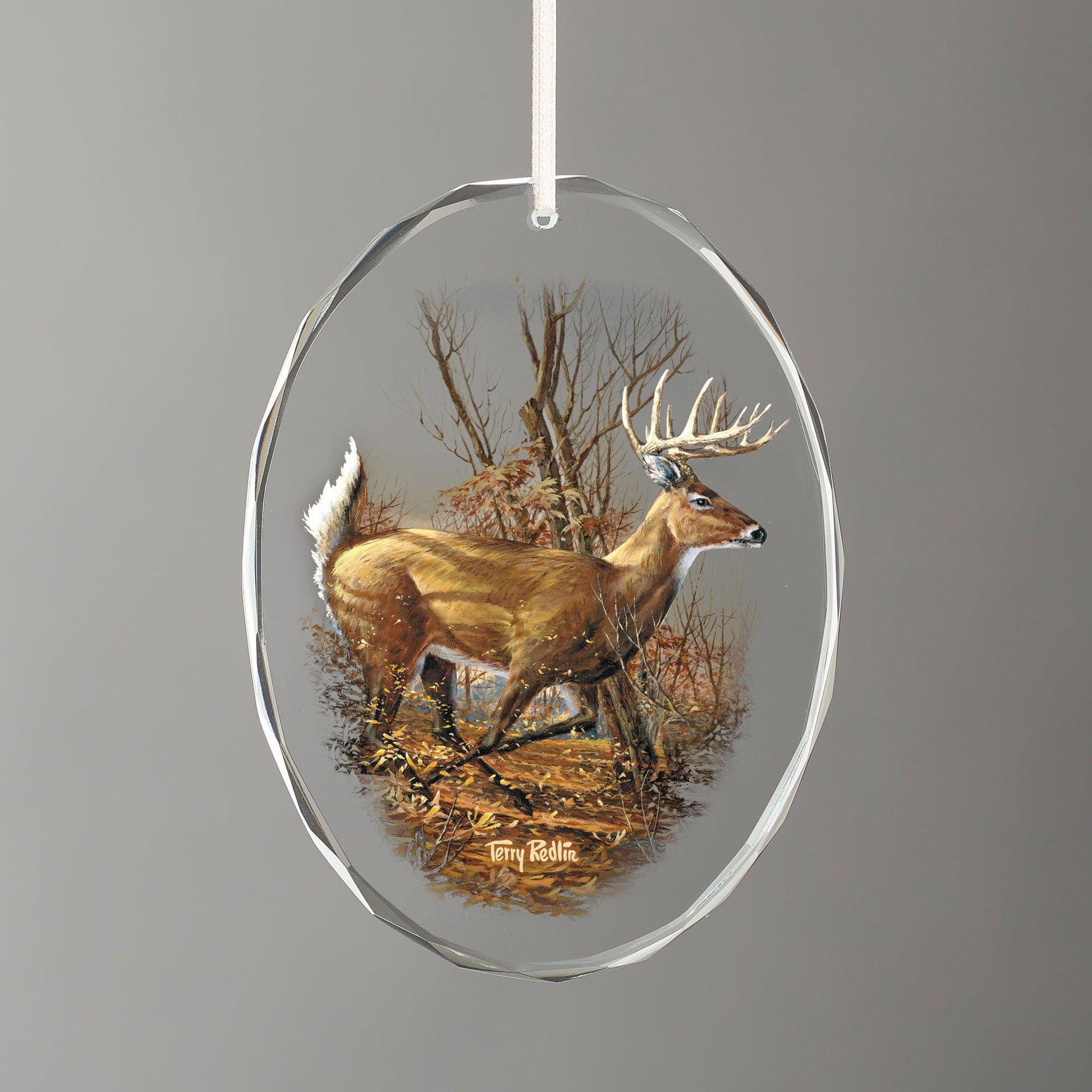 Autumn Run - Whitetail Deer Oval Glass Ornament - Wild Wings