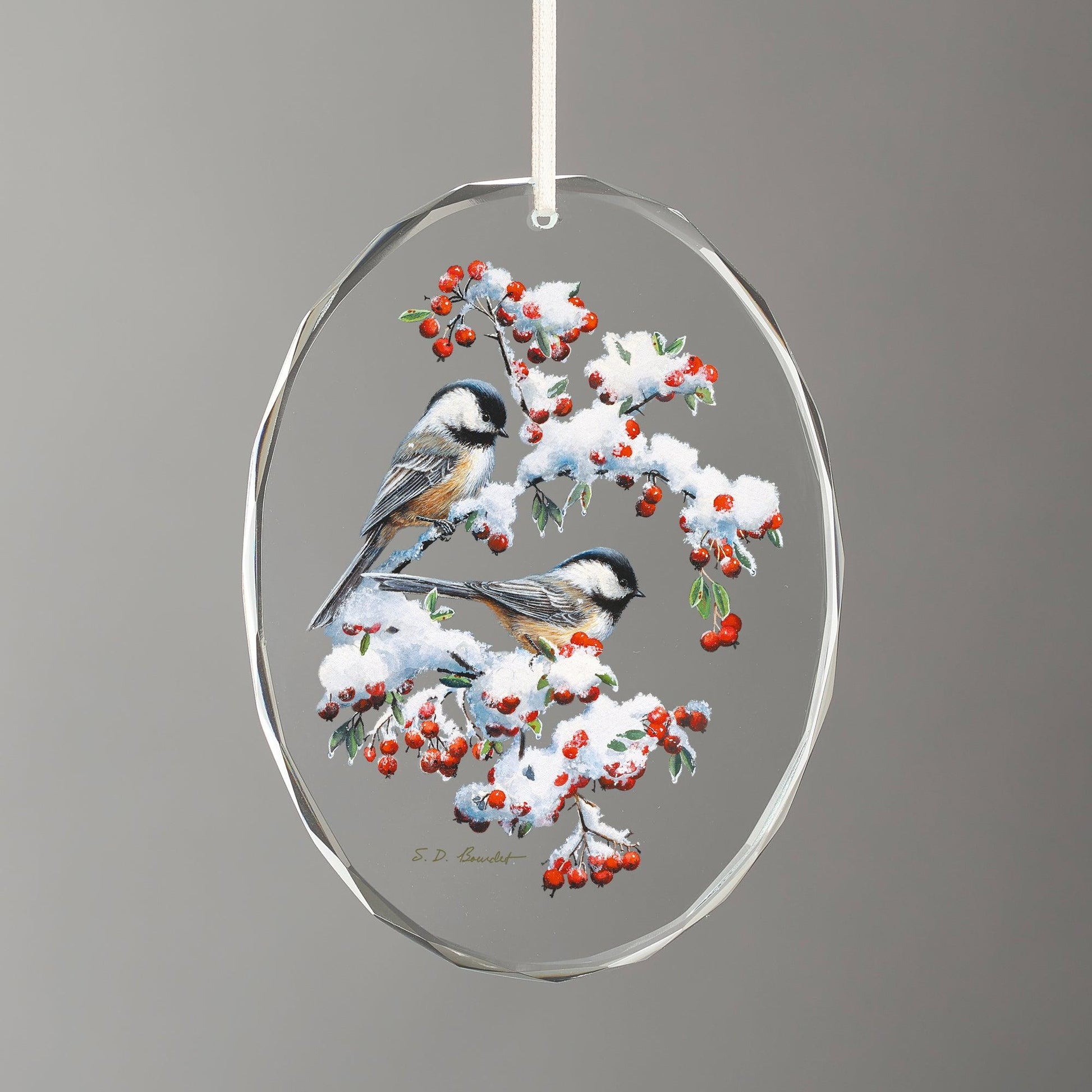 Winter Morning - Chickadees Oval Glass Ornament - Wild Wings