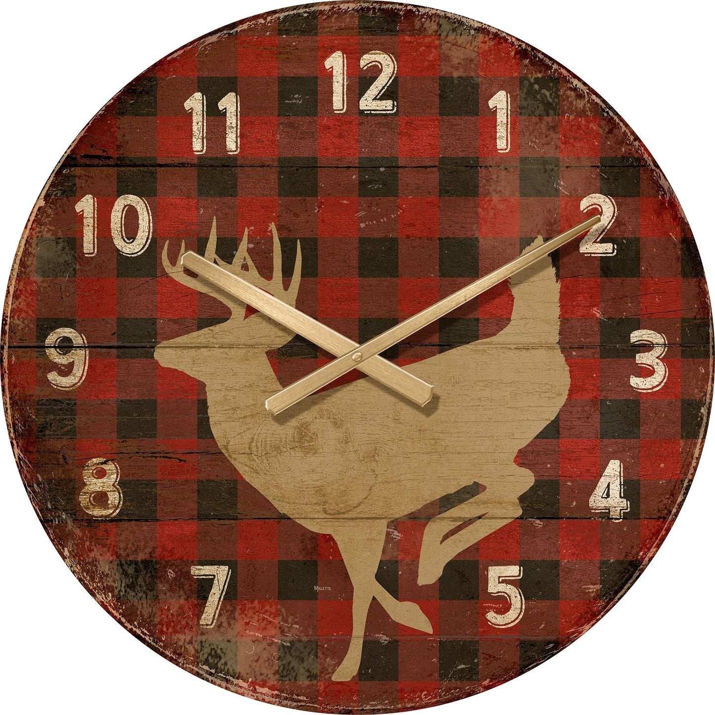 Deer on Red Plaid 21" Round Clock - Wild Wings