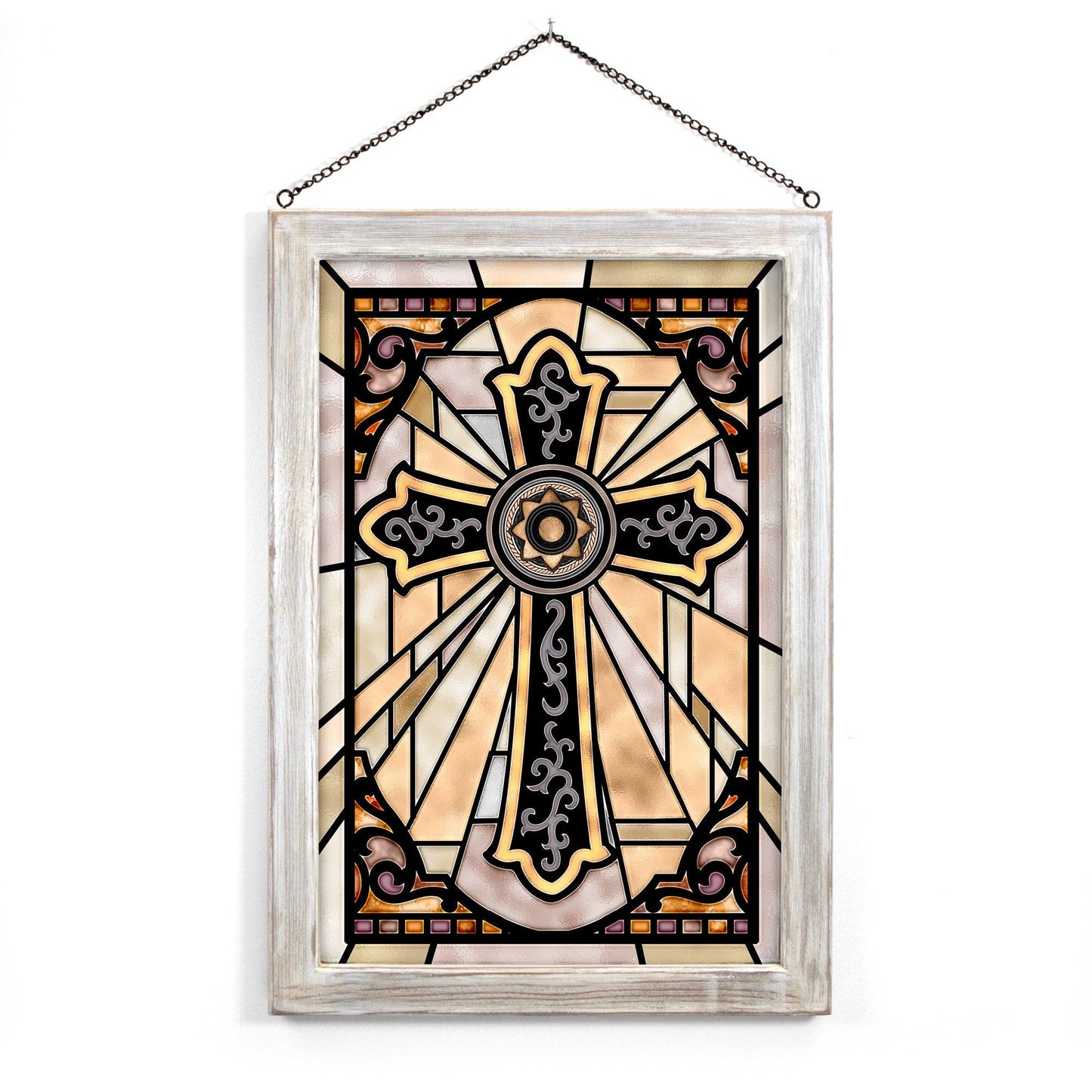 Western Cross Stained Glass Art - Wild Wings