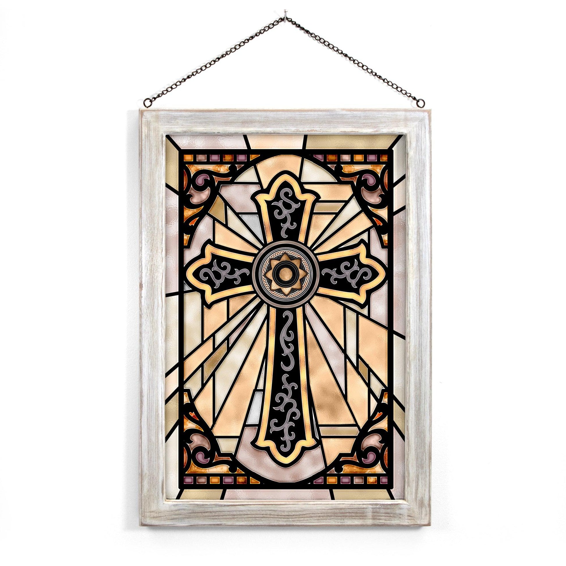 Western Cross Stained Glass Art - Wild Wings
