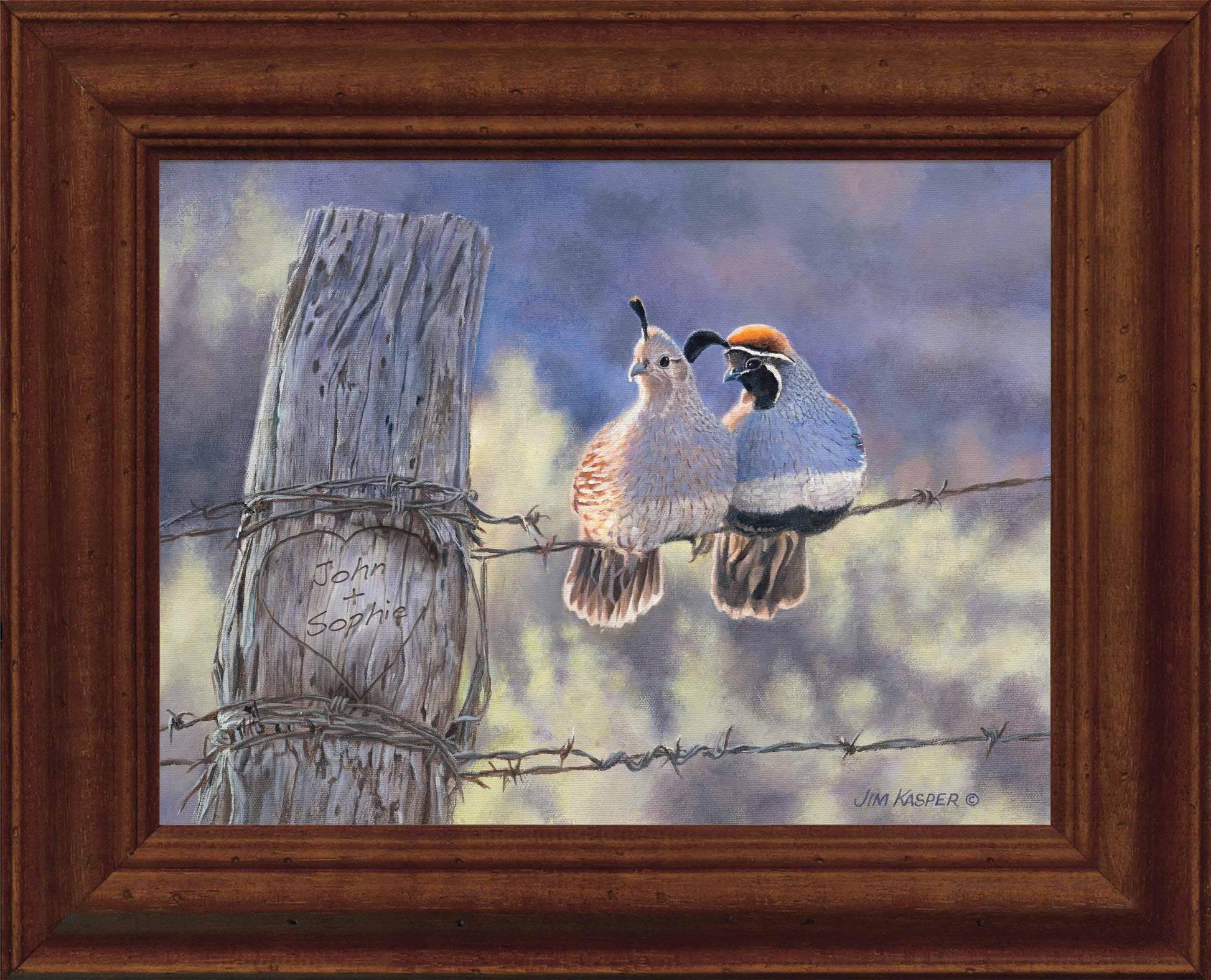 Barbed Wire Pair—Quail Personalized Framed Canvas - Wild Wings