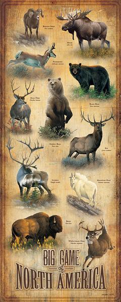 Big Game of North America 12" x 30" Wood Sign - Wild Wings
