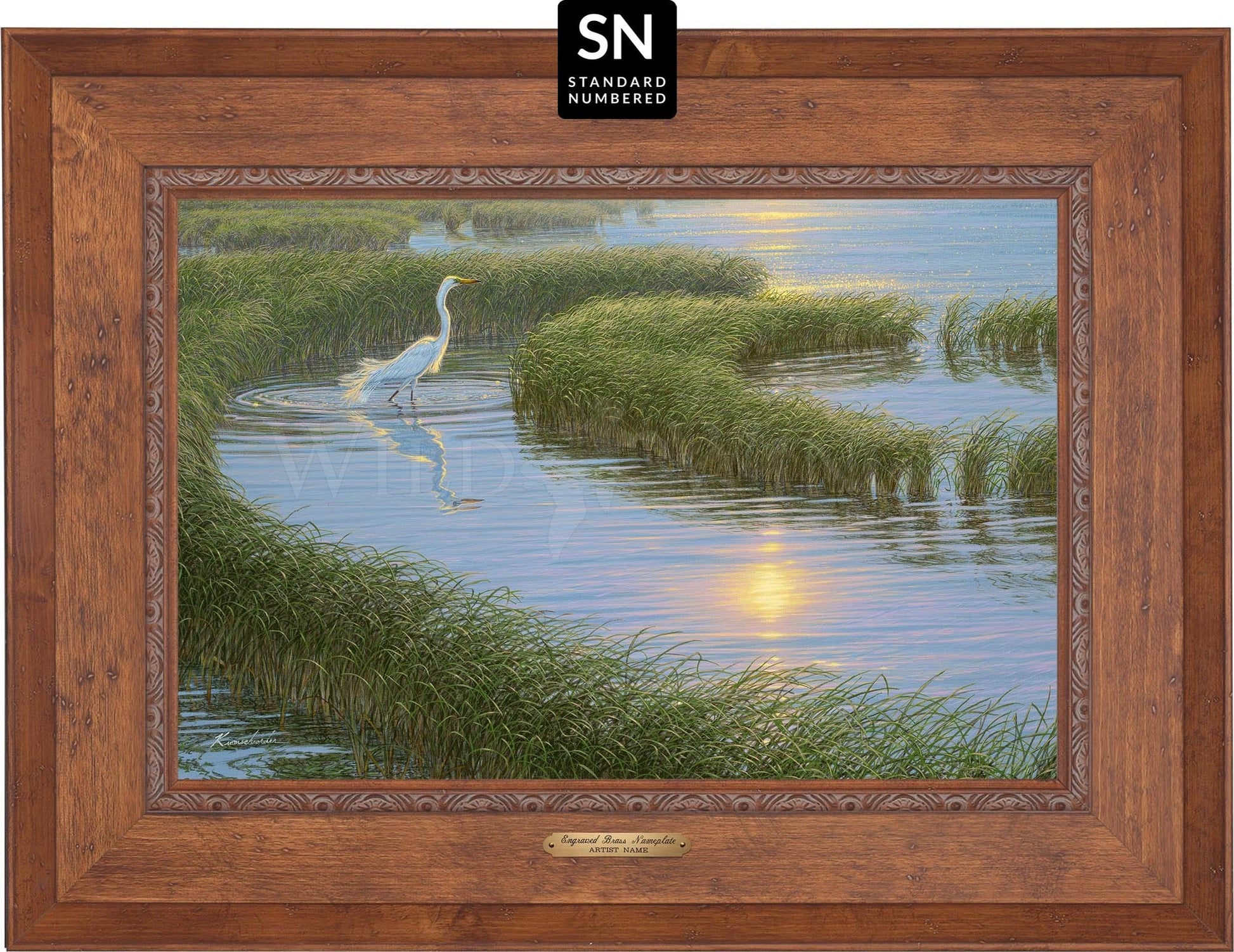 Evening Solitude—White Egret; Standard Numbered Edition (SN) Master Artisan Canvas - Wild Wings