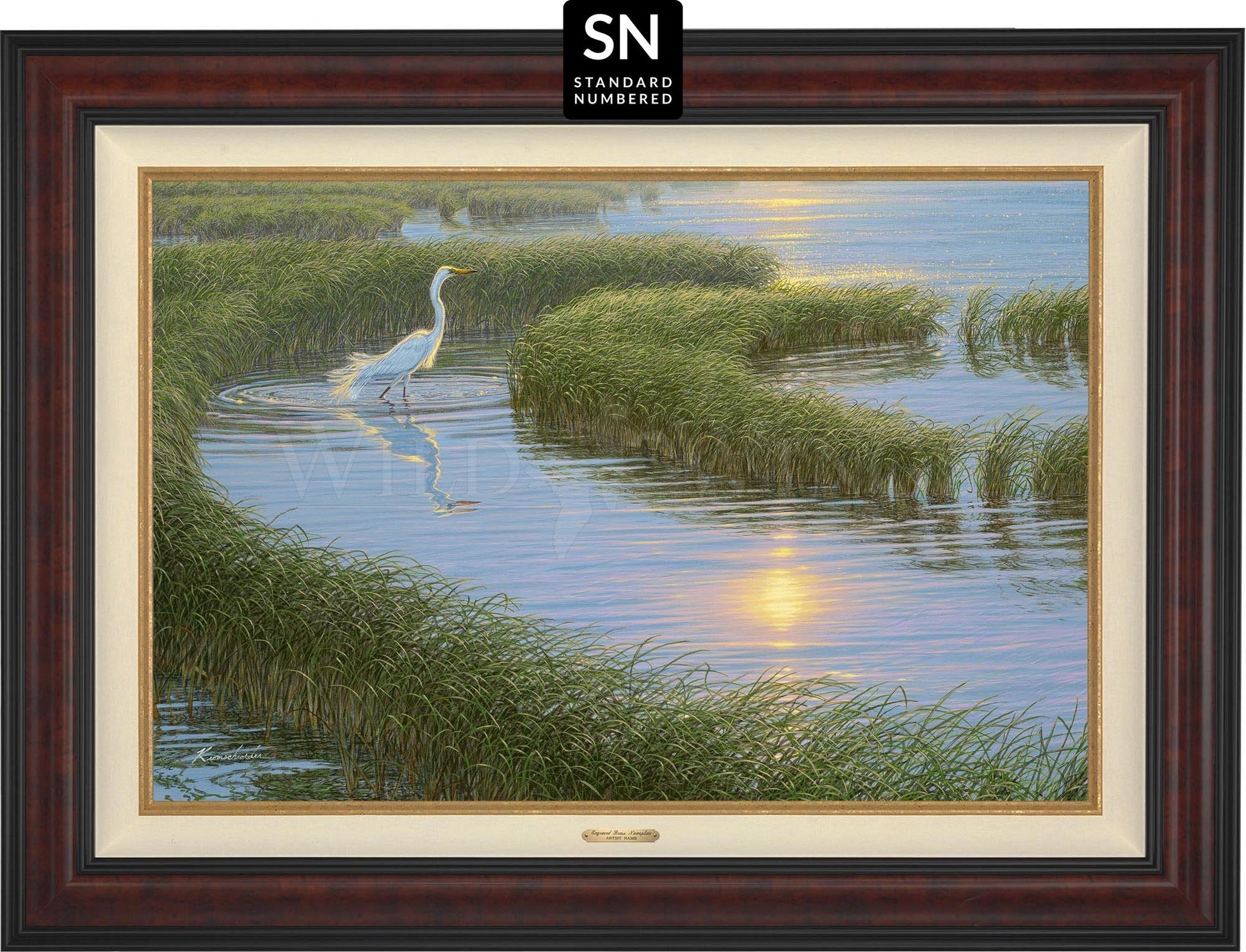 Evening Solitude—White Egret; Standard Numbered Edition (SN) Master Artisan Canvas - Wild Wings