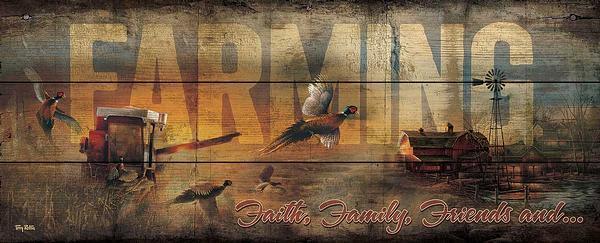 Farming—Faith, Family, Friends 12" x 30" Saw-Cut Wood Sign - Wild Wings