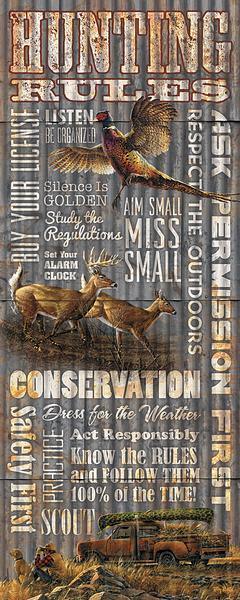 Hunting Rules 12" x 30" Wood Sign - Wild Wings