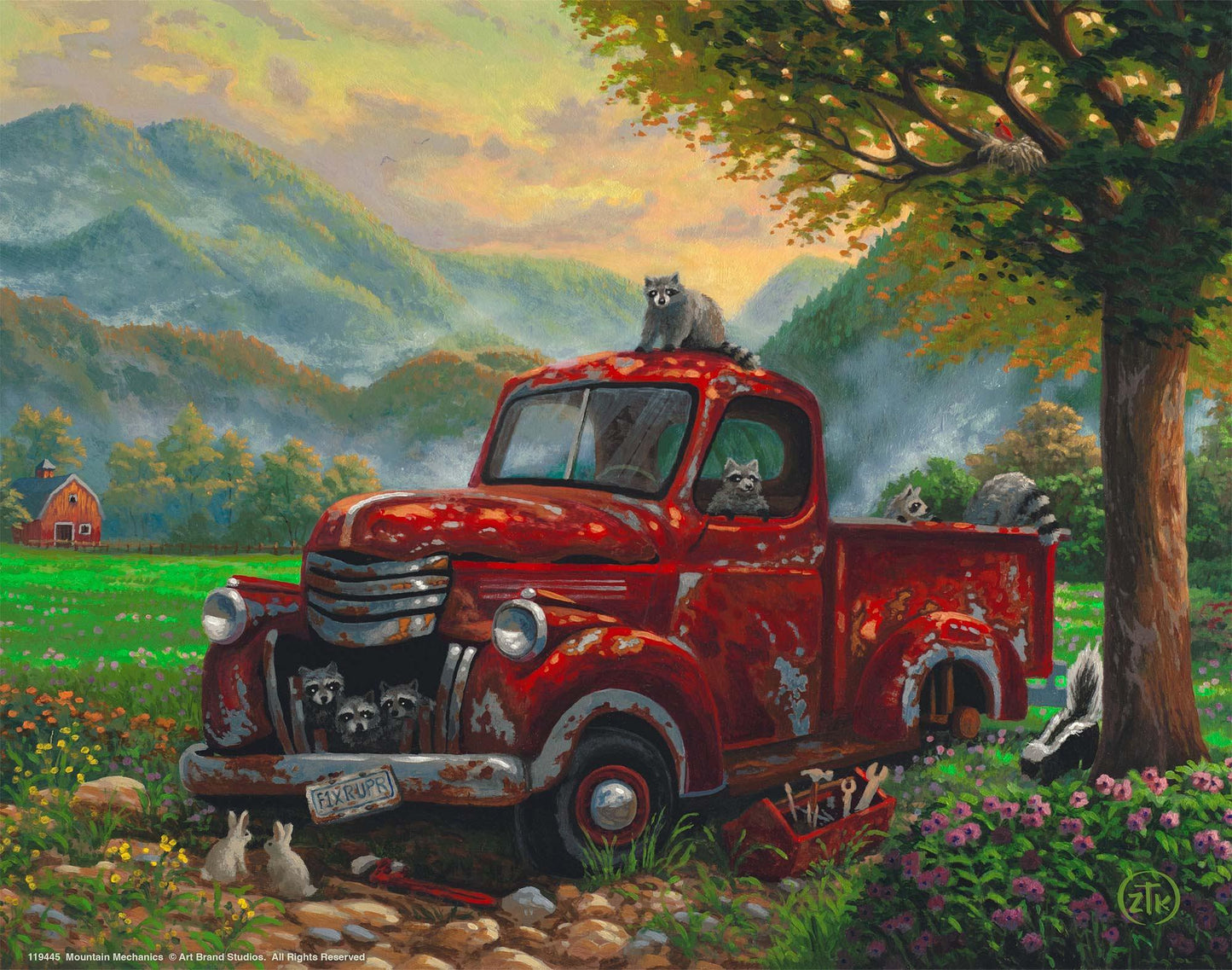 Mountain Mechanics—Raccoons Art Print - Wild Wings