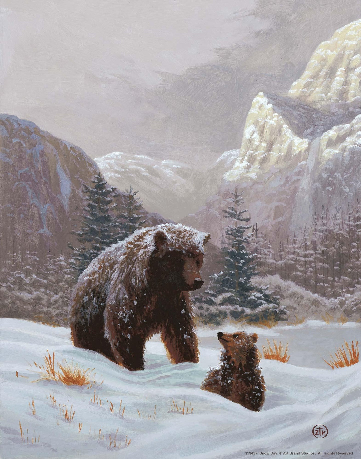 Snow Day—Grizzly Bear Art Print - Wild Wings