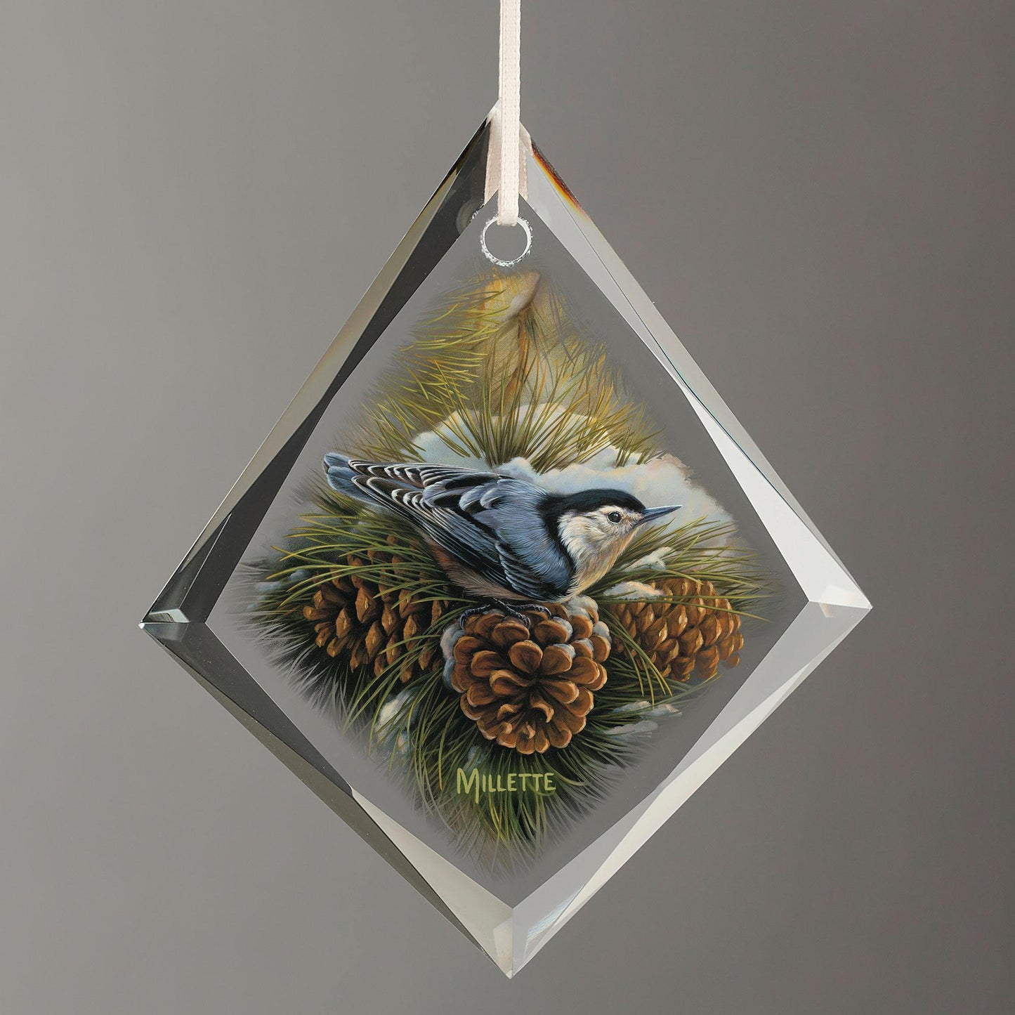 December Dawn - Nuthatch Tear Drop Glass Ornament - Wild Wings